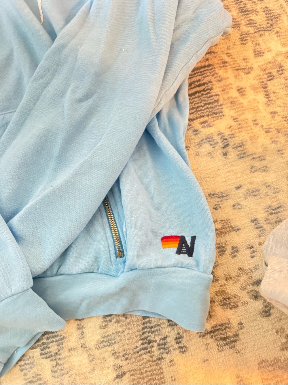 Aviator Nation Light Blue Pullover Hoodie with White Lightning - Picture 3 of 4